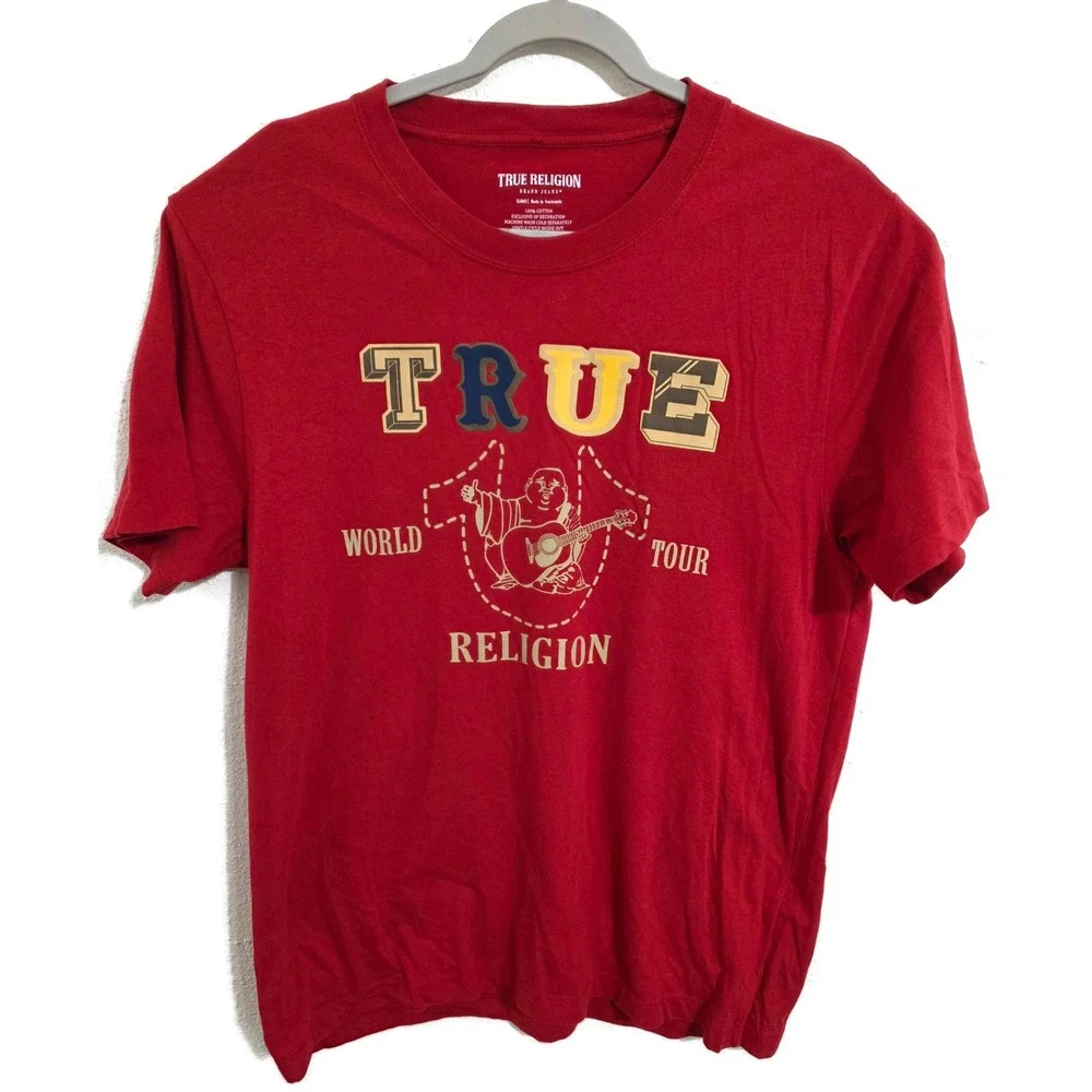 True Religion Mens World Tour Buddha Graphic T-Shirt Red XL